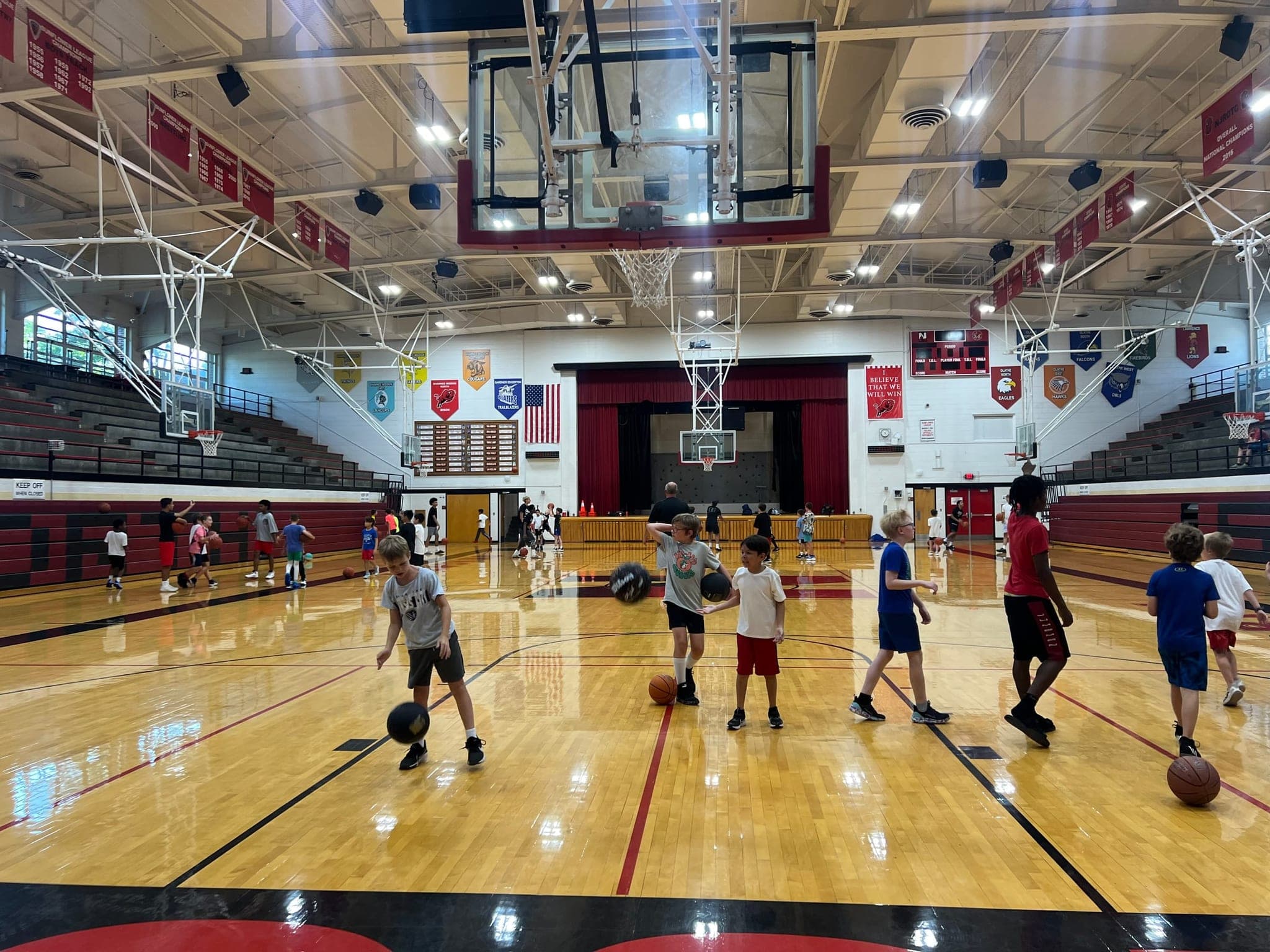 Kids taking part in a youth basketball camp