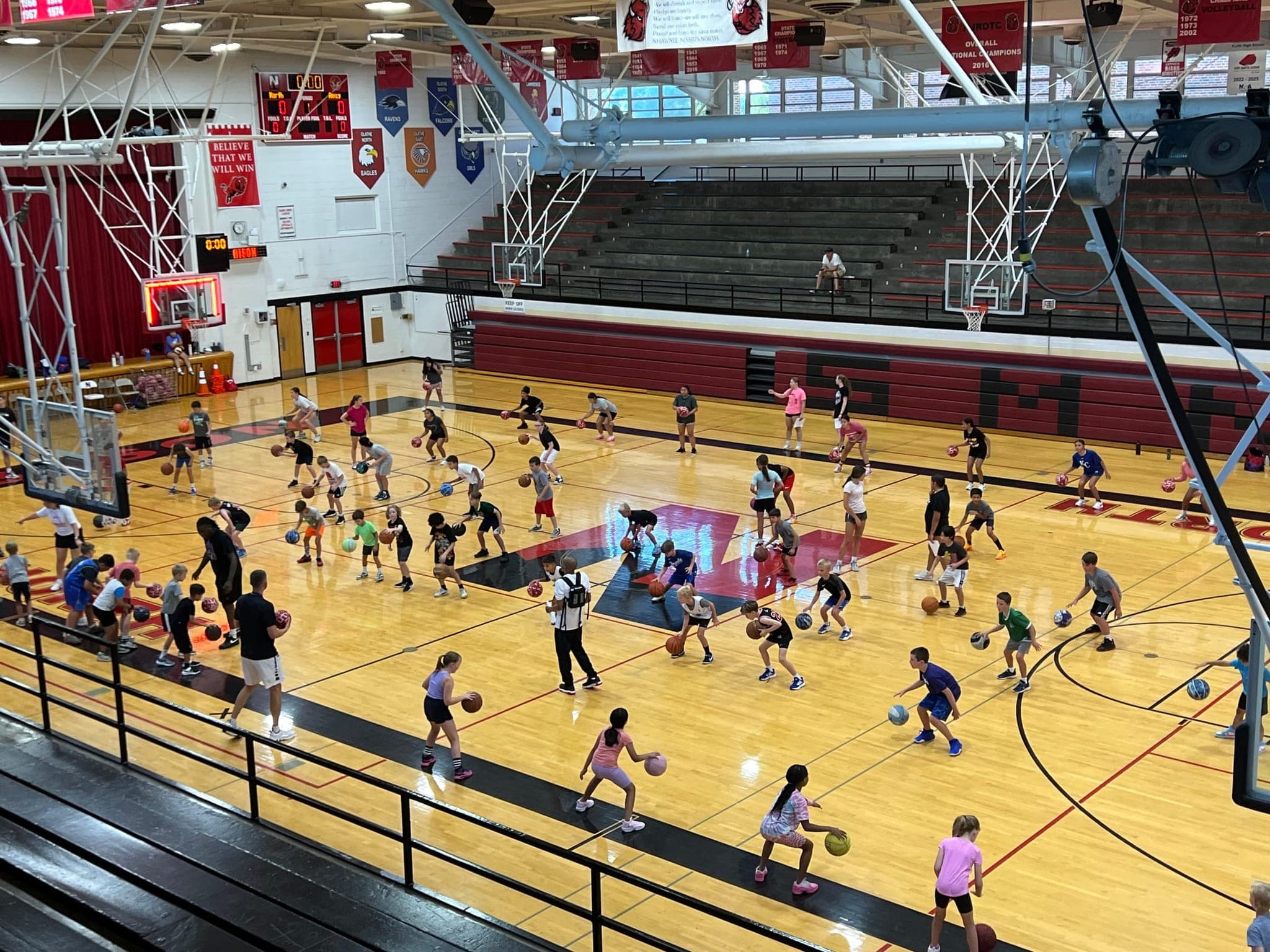 A packed youth basketball camp at Shawnee Mission North